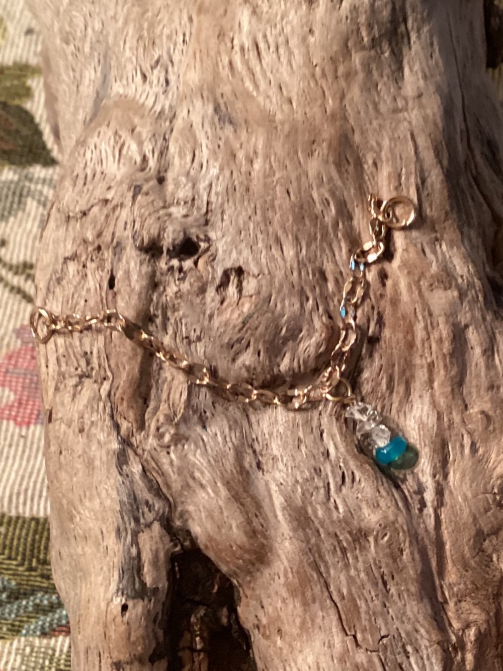 Gold Nose Stud Bridge Chain w/ Herkimer Diamond Quartz/Blue Welo Opal Dangle